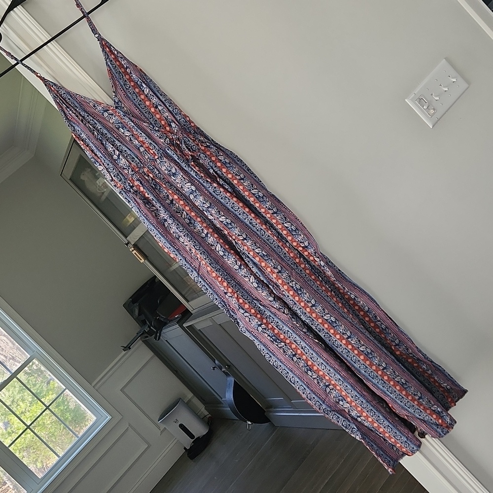 Paisley patterned romper, full length, v neck, adjustable straps, size medium